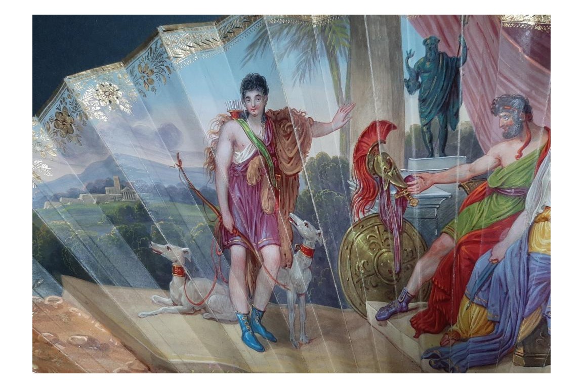 Heracles bringing the belt of the queen of Amazons, fan circa 1830