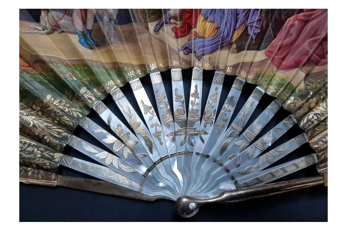 Heracles bringing the belt of the queen of Amazons, fan circa 1830