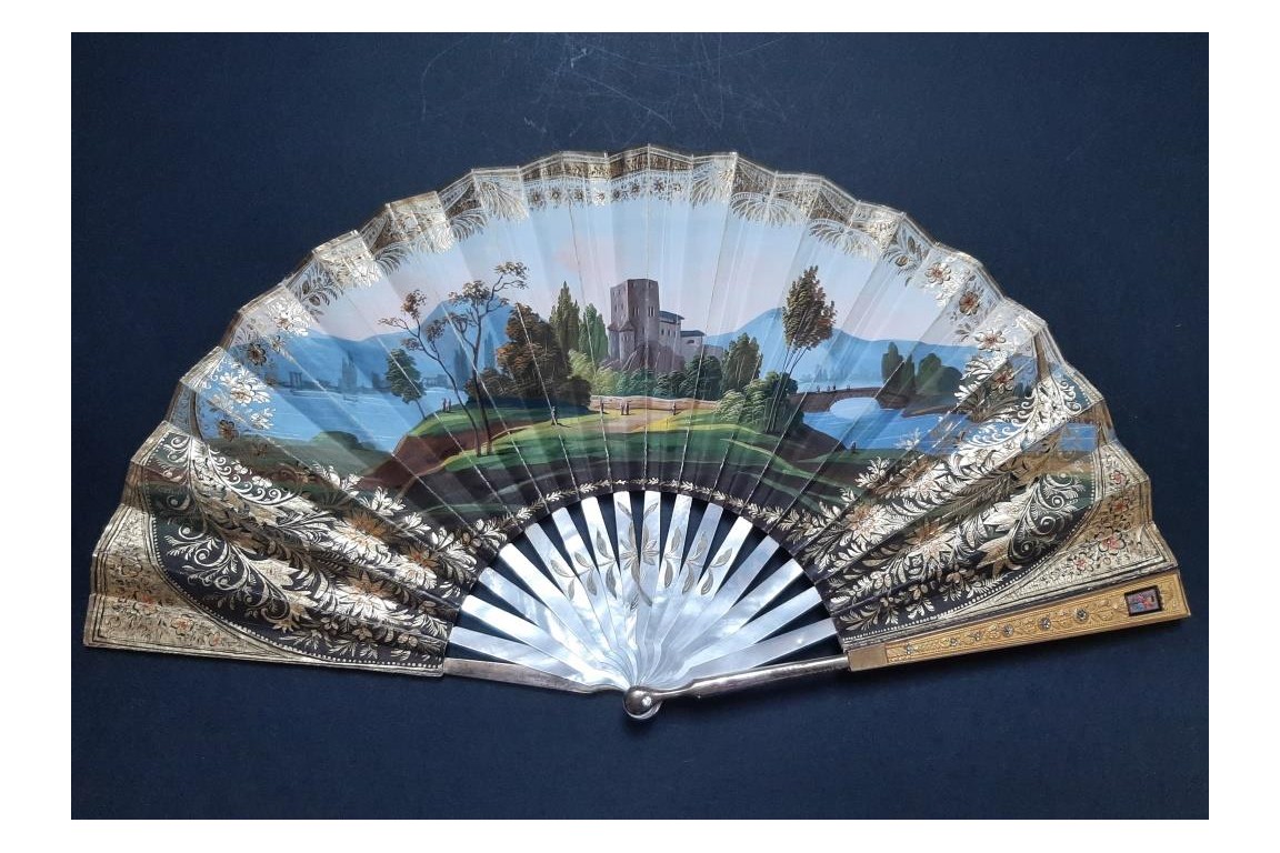 Heracles bringing the belt of the queen of Amazons, fan circa 1830