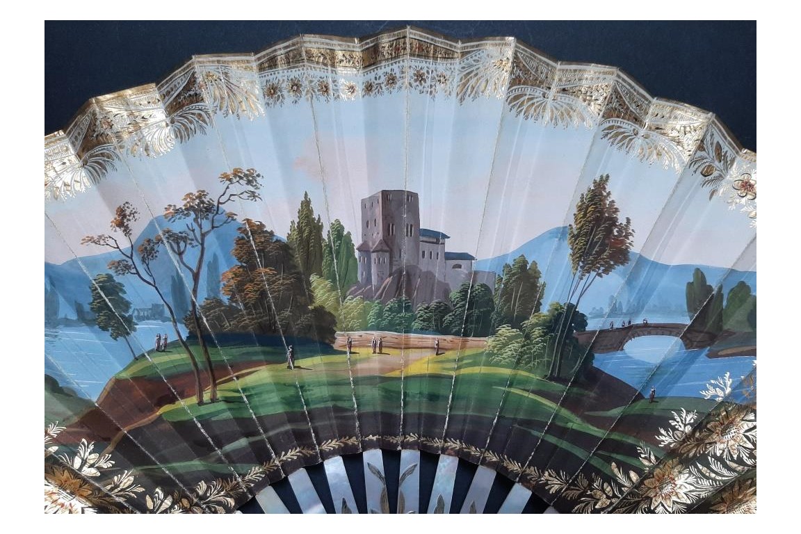 Heracles bringing the belt of the queen of Amazons, fan circa 1830