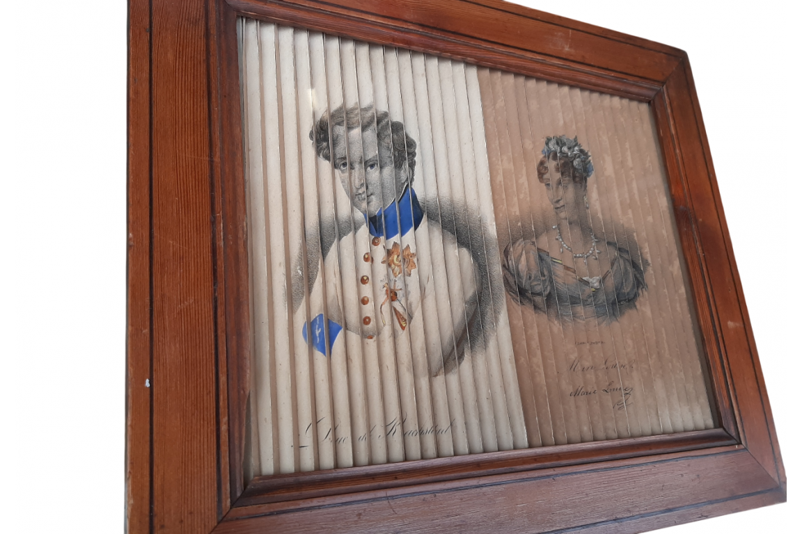 Anamorphosis of Napoleon and imperial family. 19th century