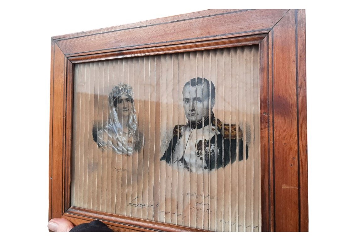 Anamorphosis of Napoleon and imperial family. 19th century
