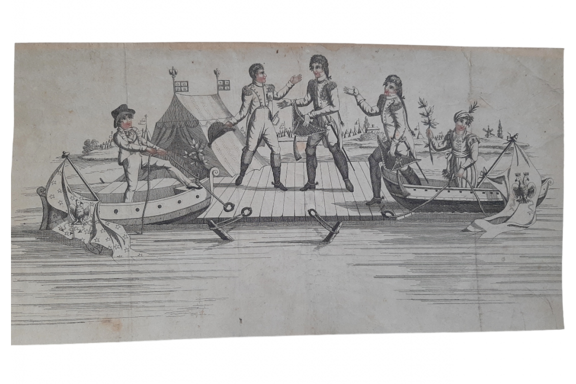 The Tilsit meeting between Napoleon and Alexander I, June 25, 1807. Fan leaf