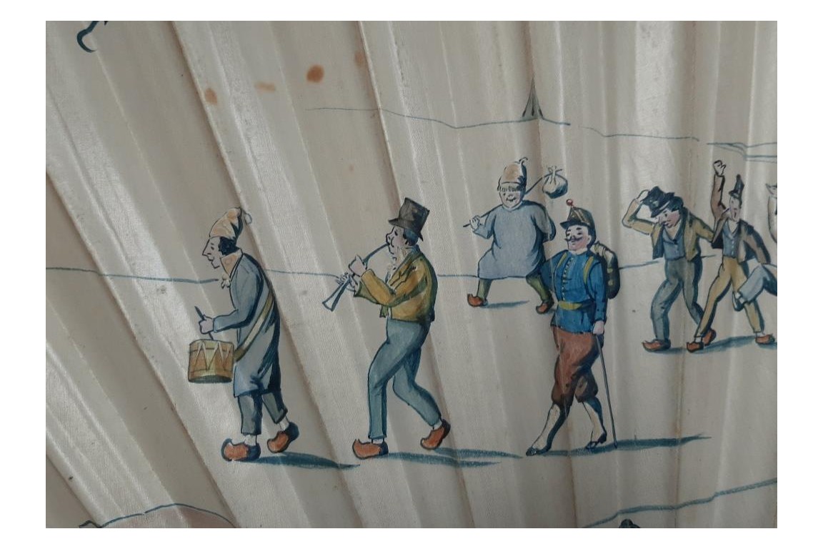 Le départ des conscrits de Fouilly les Cotrets, éventail de 1914