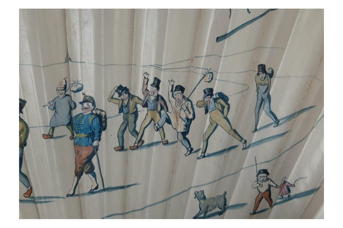 Le départ des conscrits de Fouilly les Cotrets, éventail de 1914
