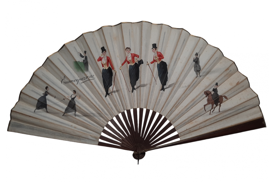 The emancipation of women, fan by Emilio Colombo, late 19th century