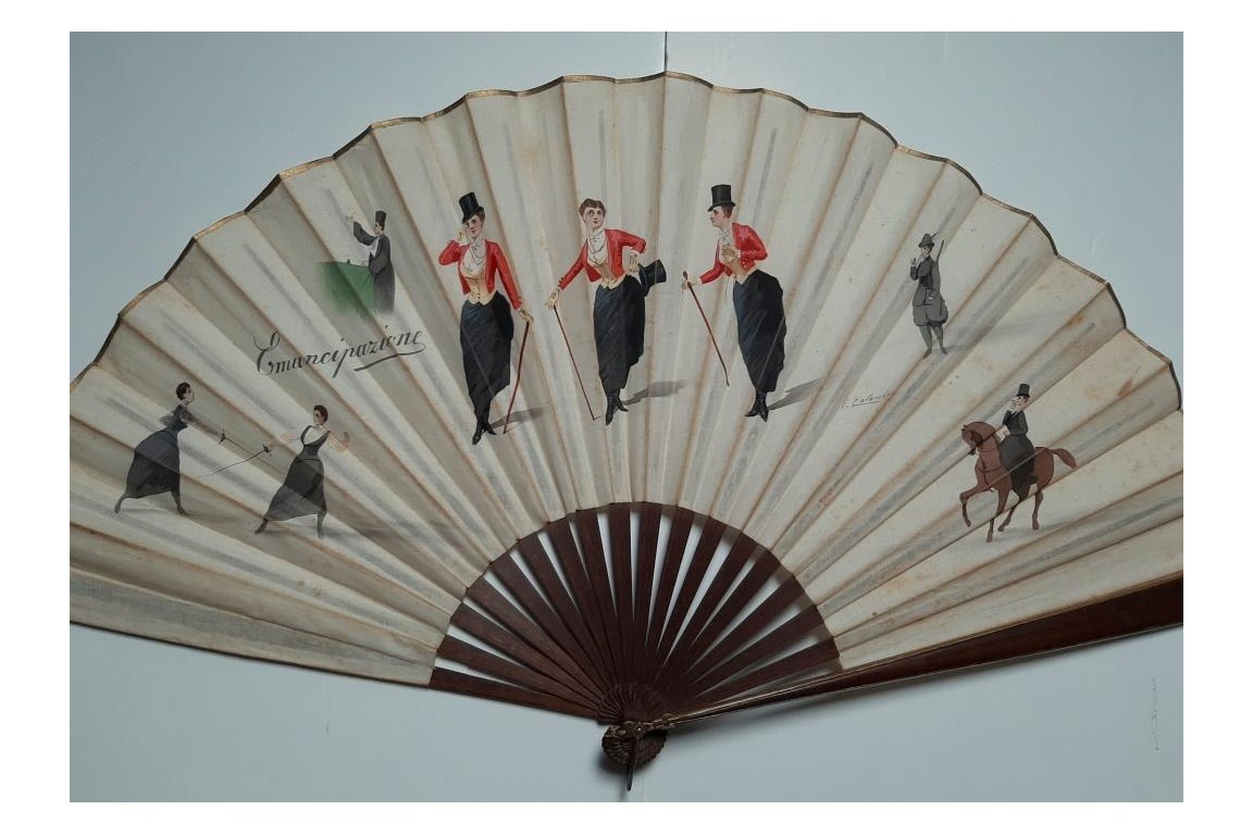The emancipation of women, fan by Emilio Colombo, late 19th century