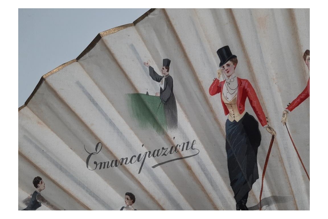 The emancipation of women, fan by Emilio Colombo, late 19th century