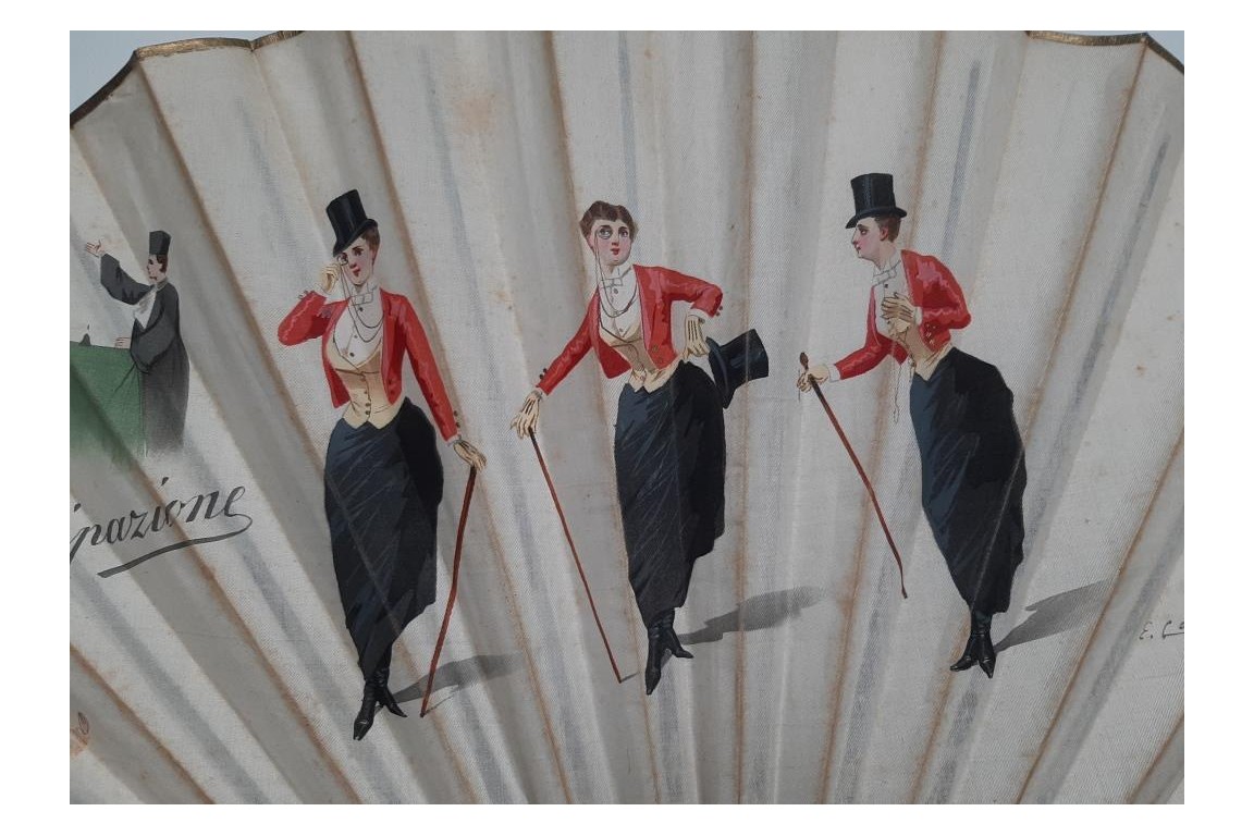 The emancipation of women, fan by Emilio Colombo, late 19th century