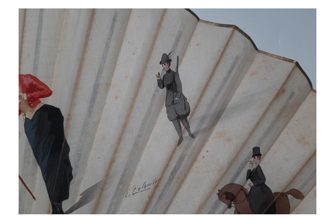 The emancipation of women, fan by Emilio Colombo, late 19th century