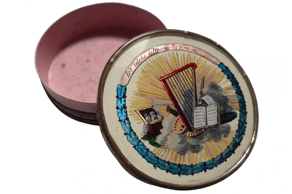 Talents outstrip fortune, candy box circa 1825-30