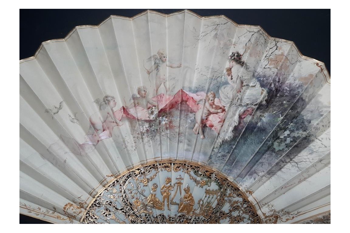 Nymphe à la flute de pan, éventail de Cécile Chennevière-Gaudez vers 1880