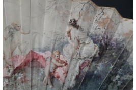 Nymphe à la flute de pan, éventail de Cécile Chennevière-Gaudez vers 1880