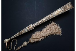 Nymphe à la flute de pan, éventail de Cécile Chennevière-Gaudez vers 1880