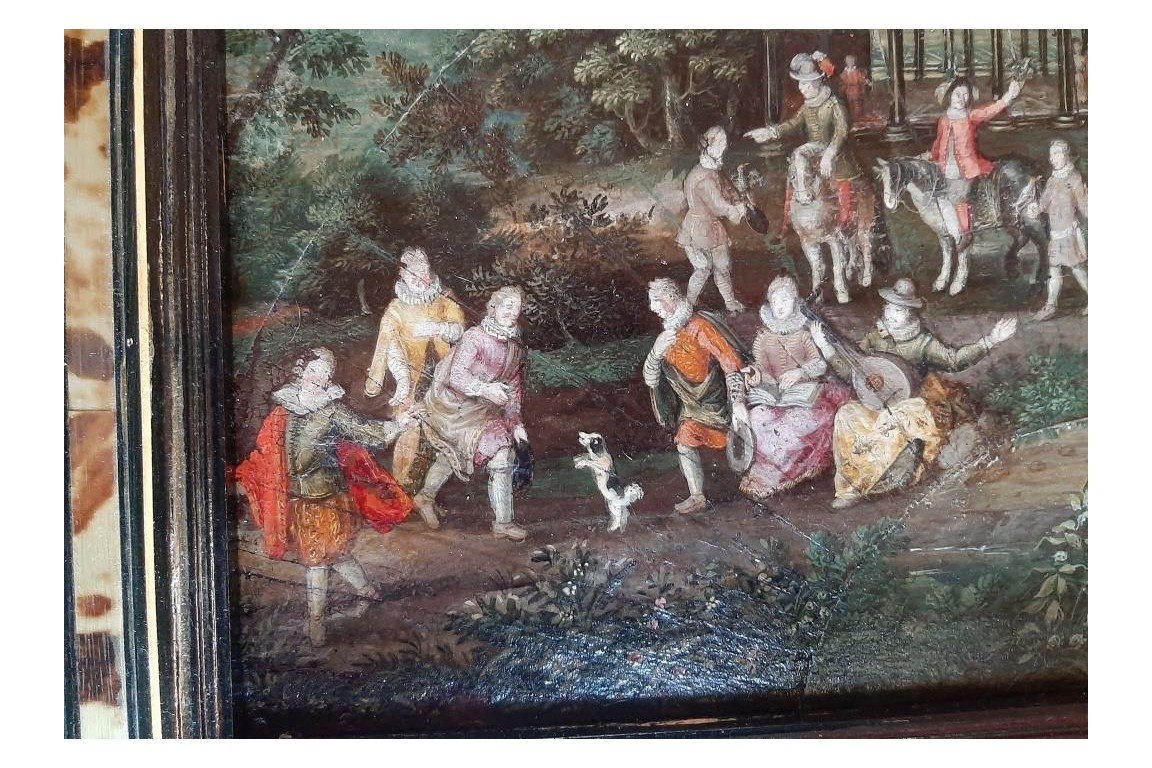 Pique nique dansant, éventail au rectangle XVIIè siècle