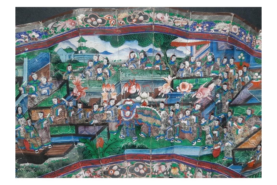 Feast of Taoist deities, fan, ca. 1840-50