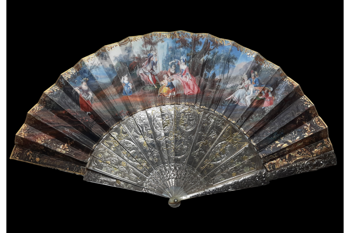 L'amour naissant, éventail d'époque Louis XV