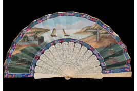 Le Château d’Eau de Canton et la pagode Whampoa, éventail XIXème siècle