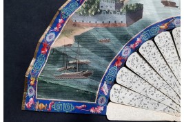 Le Château d’Eau de Canton et la pagode Whampoa, éventail XIXème siècle