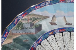 Le Château d’Eau de Canton et la pagode Whampoa, éventail XIXème siècle