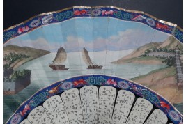 Le Château d’Eau de Canton et la pagode Whampoa, éventail XIXème siècle