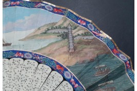 Le Château d’Eau de Canton et la pagode Whampoa, éventail XIXème siècle
