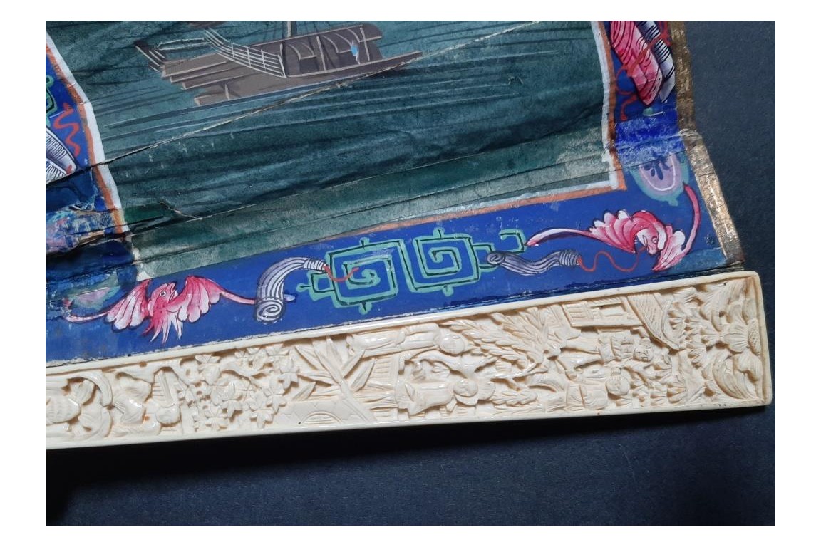 Le Château d’Eau de Canton et la pagode Whampoa, éventail XIXème siècle