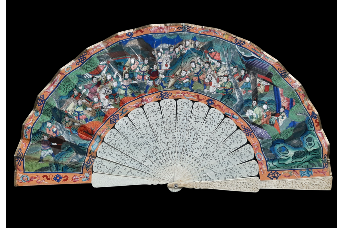 Le Château d’Eau de Canton et la pagode Whampoa, éventail XIXème siècle