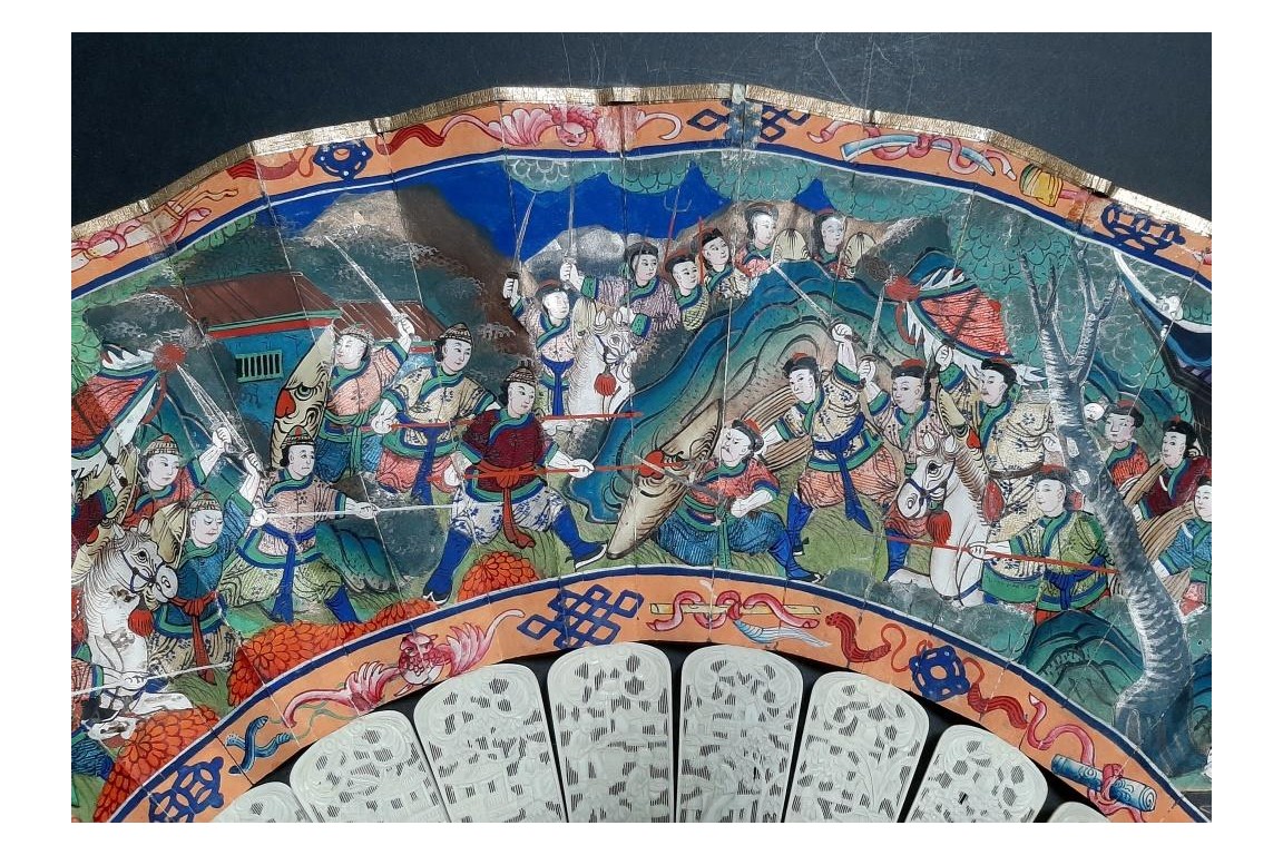 Le Château d’Eau de Canton et la pagode Whampoa, éventail XIXème siècle