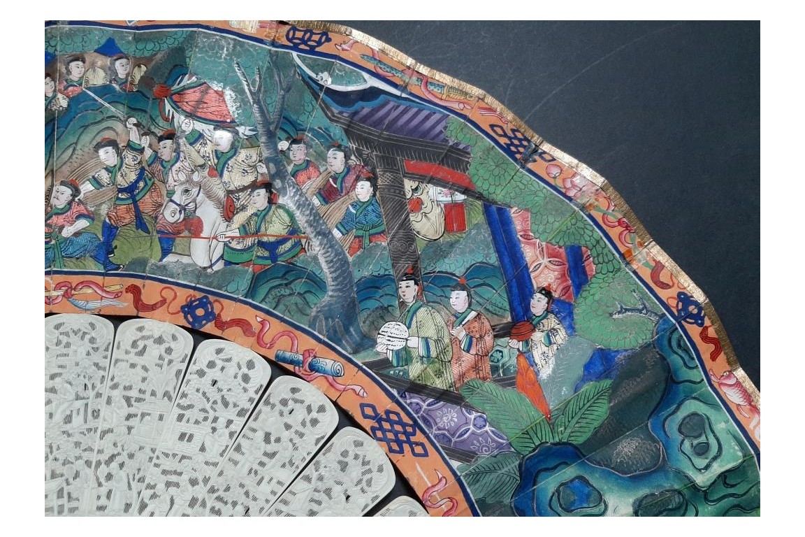 Le Château d’Eau de Canton et la pagode Whampoa, éventail XIXème siècle