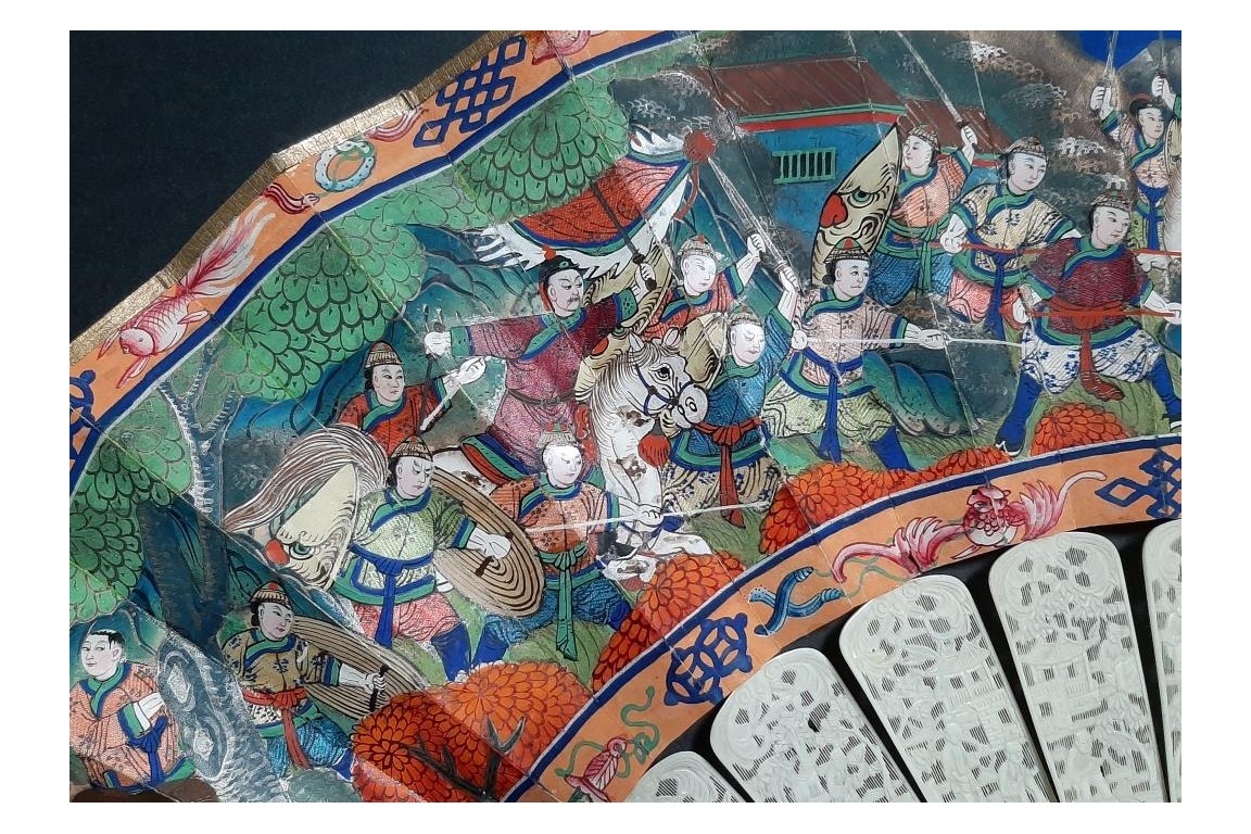 Le Château d’Eau de Canton et la pagode Whampoa, éventail XIXème siècle