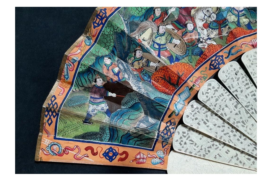 Le Château d’Eau de Canton et la pagode Whampoa, éventail XIXème siècle