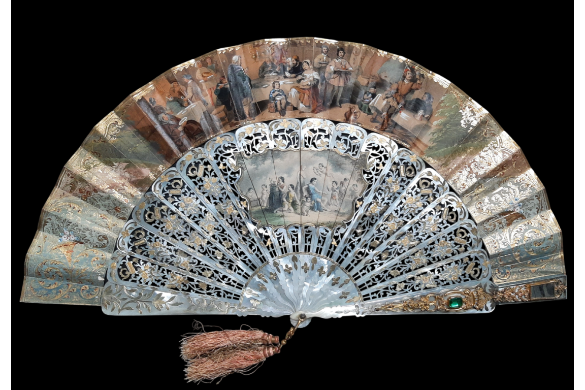 The Tavern and Coronation of Isabella the Catholic, fan circa 1860