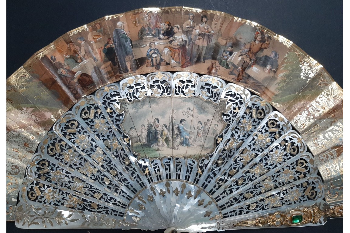 The Tavern and Coronation of Isabella the Catholic, fan circa 1860