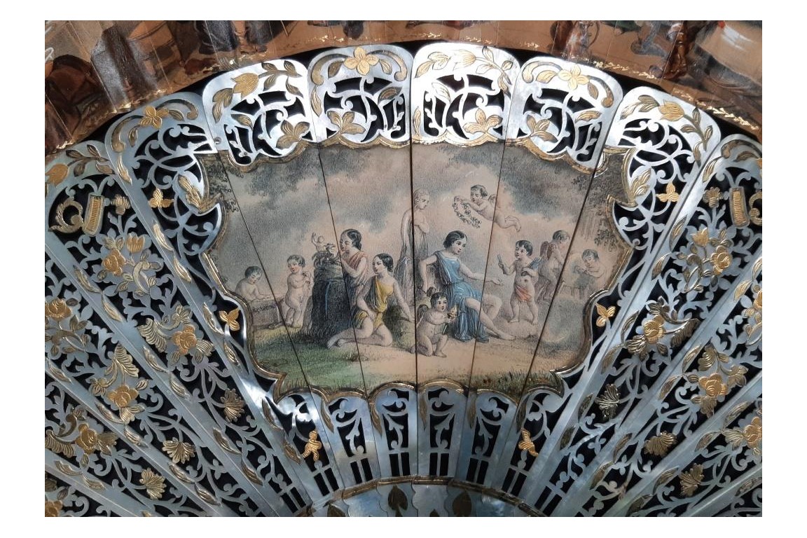 The Tavern and Coronation of Isabella the Catholic, fan circa 1860