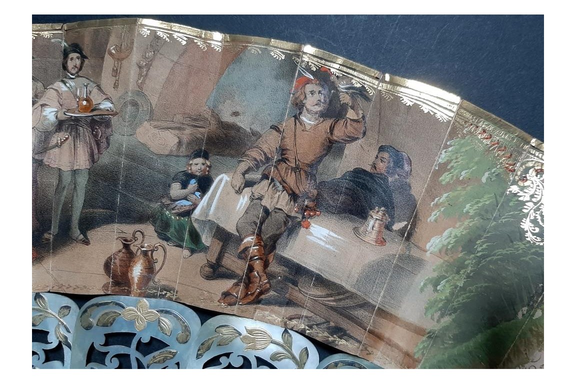 The Tavern and Coronation of Isabella the Catholic, fan circa 1860