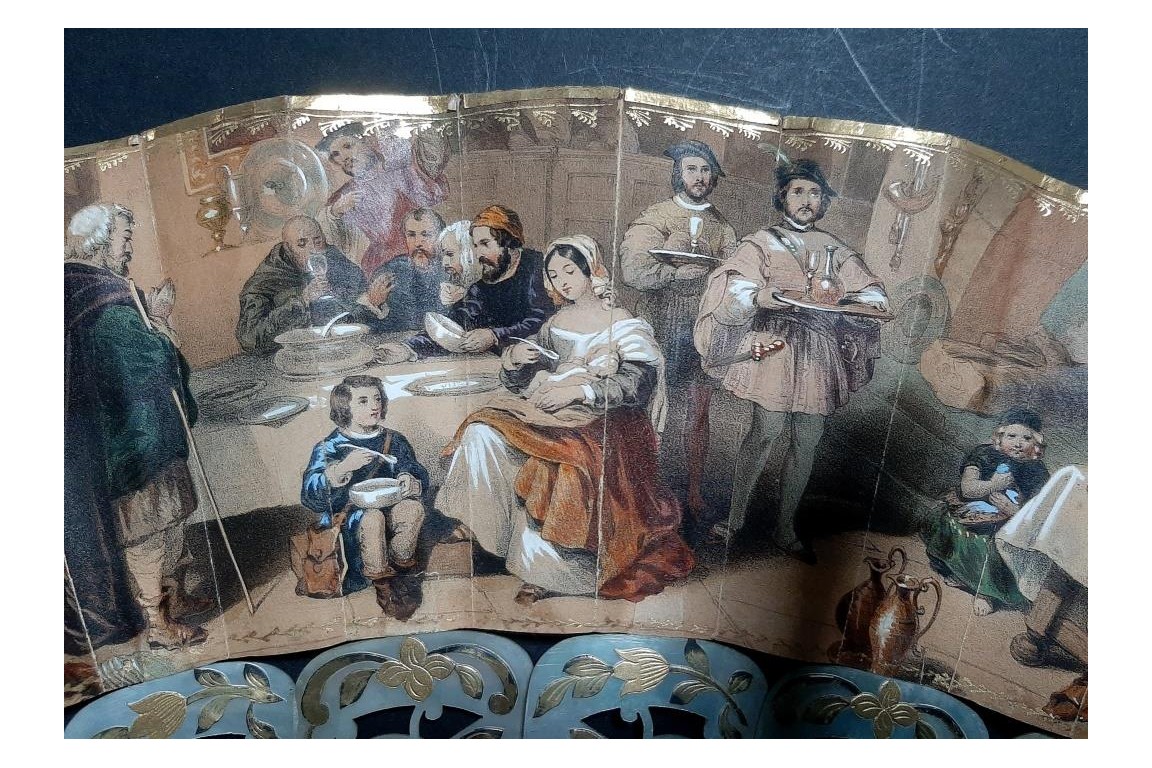 The Tavern and Coronation of Isabella the Catholic, fan circa 1860