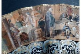 The Tavern and Coronation of Isabella the Catholic, fan circa 1860