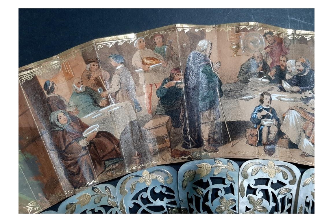 The Tavern and Coronation of Isabella the Catholic, fan circa 1860