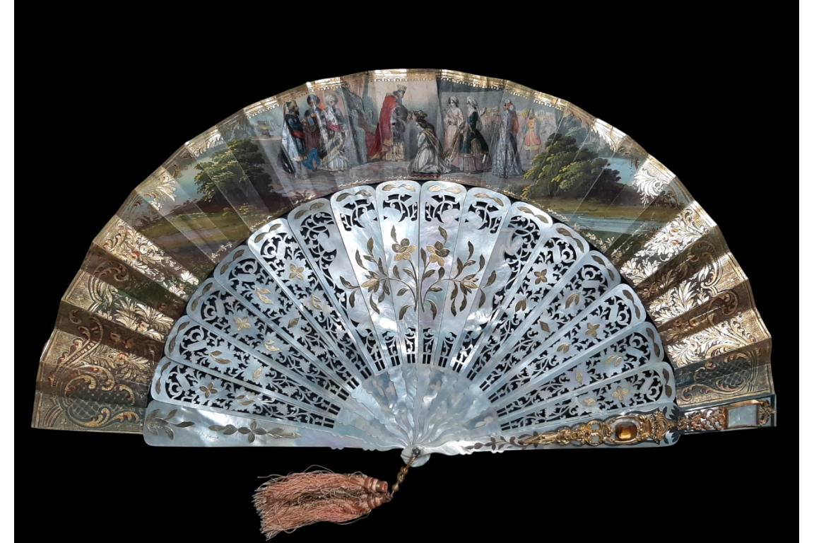 The Tavern and Coronation of Isabella the Catholic, fan circa 1860