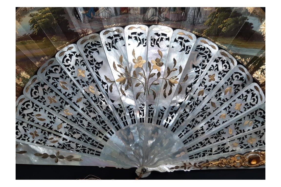 The Tavern and Coronation of Isabella the Catholic, fan circa 1860
