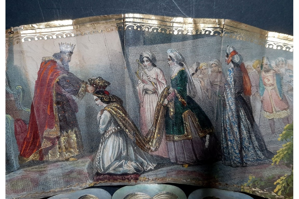 The Tavern and Coronation of Isabella the Catholic, fan circa 1860
