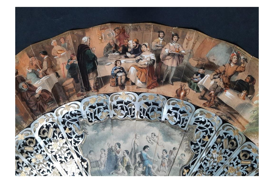 The Tavern and Coronation of Isabella the Catholic, fan circa 1860