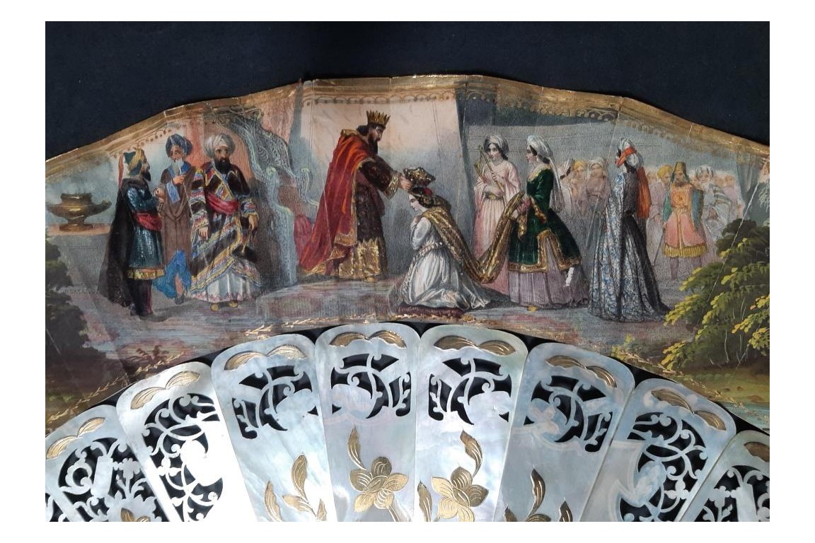 The Tavern and Coronation of Isabella the Catholic, fan circa 1860