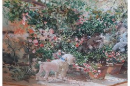 De retour du jardin, feuille d'éventail Belle Époque