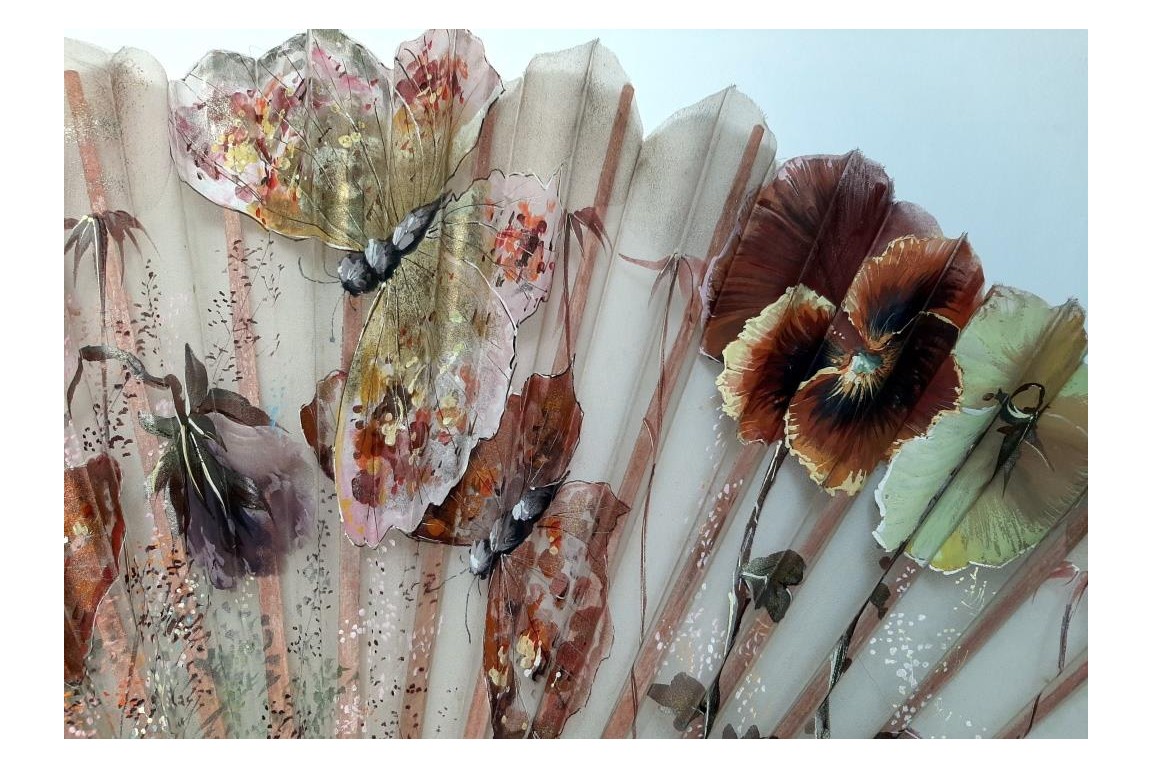 Pansies and butterflies, fan circa 1890
