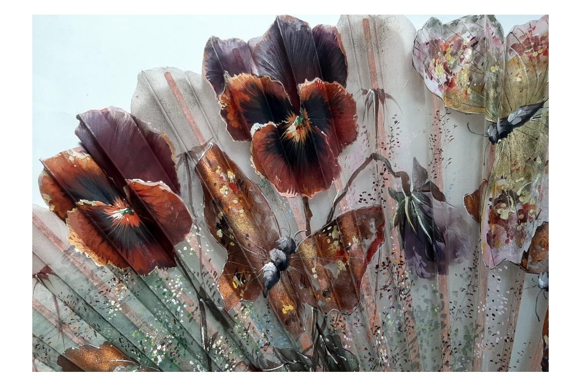 Pansies and butterflies, fan circa 1890