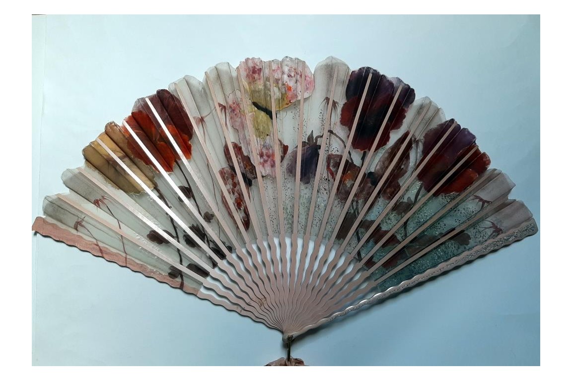 Pansies and butterflies, fan circa 1890