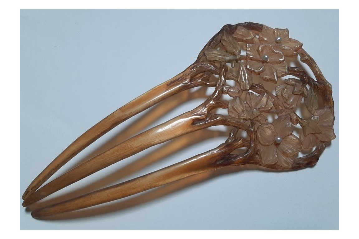 Des fleurs dans les cheveux, peigne de Georges Pierre, Art Nouveau