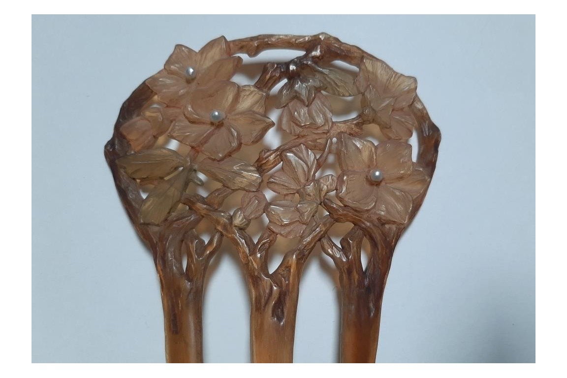 Des fleurs dans les cheveux, peigne de Georges Pierre, Art Nouveau